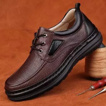 Новая весенняя мужская повседневная обувь из натуральной коровьей кожи, туфли дерби высокого качества, мужские красивые непромокаемые офисные деловые туфли для мужчин 38 чёрный