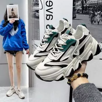 Новая весенняя обувь для папы 2025 года, женская сетчатая повседневная одинарная обувь корейской версии на платформе, студенческие модные кроссовки для женщин 35 зелёный