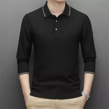 Новая весенняя однотонная трикотажная рубашка поло с лацканами, модный и повседневный свободный свитер с длинными рукавами, пуловер, топ M