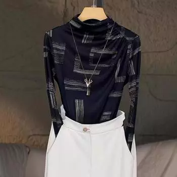 Новая весенняя повседневная базовая рубашка для женщин с бархатом, теплая стильная футболка с полуворотником, универсальный топ с длинными рукавами для женщин S