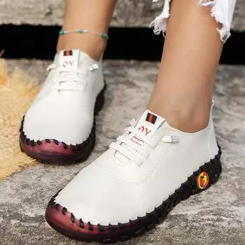 Новая весенняя повседневная женская обувь, лоферы на платформе, 2023, кожаные туфли на плоской подошве со шнуровкой, обувь для мам без шнуровки