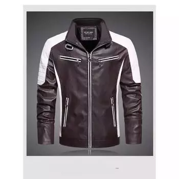 Новая весенняя рок-кожаная мужская трендовая куртка с воротником-стойкой, повседневная куртка из искусственной кожи для мужчин M