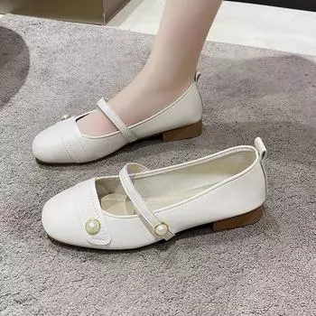 Новая весенняя удобная элегантная женская обувь с квадратным носком и небольшим носком на низком каблуке, повседневная дышащая обувь на плоской подошве с пряжкой, НЕТ:Е1908 35