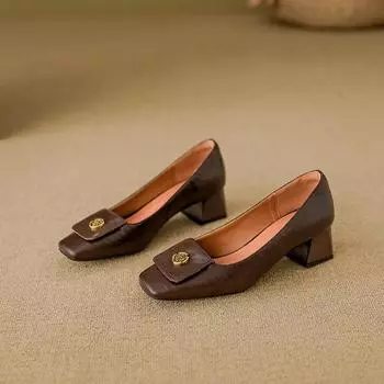 Новая весенняя женская обувь Camellia, удобная одежда на высоком каблуке, туфли на толстом каблуке 35 темно-коричневого