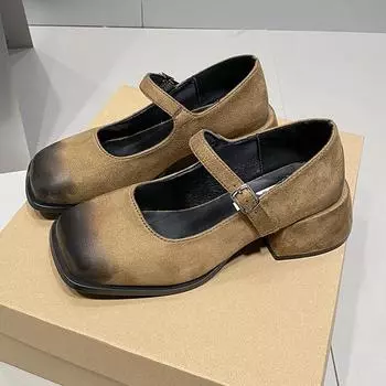 Новая весенняя женская обувь, модная женская обувь с квадратным носком, мягкая повседневная уличная обувь, толстая женская обувь Мэри Джейн 35