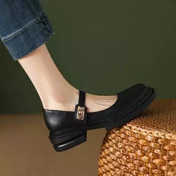 Новая весенняя женская обувь, повседневные лоферы, женские туфли-лодочки с круглым носком, женские туфли на массивном каблуке, туфли на платформе с пряжкой ремня 36 чёрный