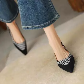 Новая весенняя женская обувь с острым носком, женская обувь на плоской подошве, детская замшевая женская офисная женская обувь на шпильке, обувь разных цветов 34 чёрный