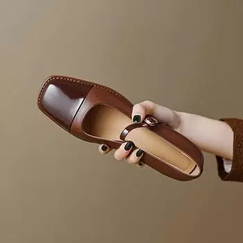 Новая весенняя женская обувь, туфли-лодочки с квадратным носком в стиле ретро, кожаные туфли на плоской подошве, женские туфли на каблуке, женские туфли на плоской подошве, туфли Мэри Джейн 34 чёрный