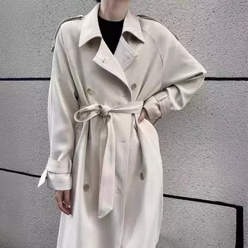 Новая весенняя женская одежда, ветровка средней длины в британском стиле с драпировкой для женщин, свободная, повседневная и универсальная верхняя одежда S