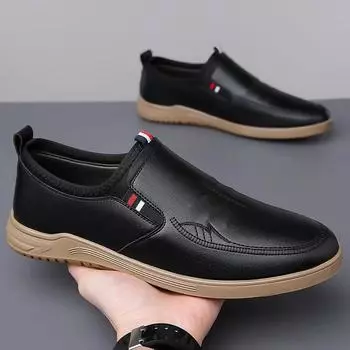 Новая весна 2025 года, мужские туфли из мягкой кожи с мягкой подошвой, повседневные кожаные туфли, легкие и дышащие, одна педаль 39 чёрный