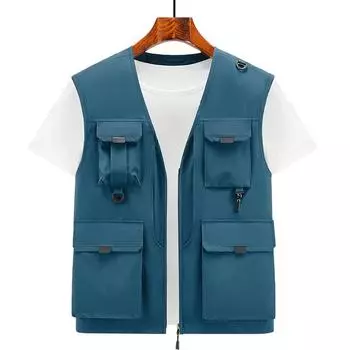 Новая весна и осень фотография рыболовный жилет кардиган повседневный мужской жилет свободный многокарманный пиджак топ M