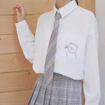 Новая весна и осень ретро свободная белая рубашка женская рубашка с длинными рукавами рубашка с вышивкой снаружи XS белый