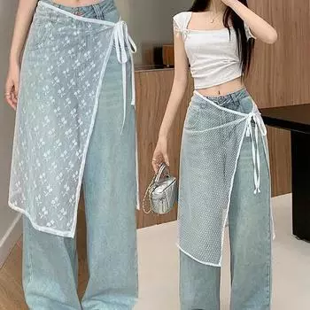 Новая весна-лето Многослойная юбка Цельная юбка с завязками в балетном стиле Джинсовый фартук Женские юбки Универсальные модели Модные милые юбки для девочек 1PCS