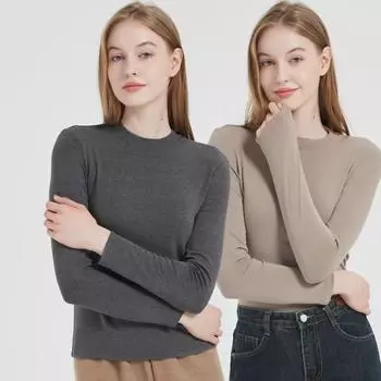 Новая весна-лето осень с круглым вырезом и длинным рукавом, однотонная футболка высокого качества, женские эластичные базовые футболки, женские повседневные топы, тонкая футболка S абрикосовый