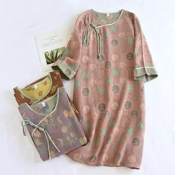 Новая весна/лето женская новая китайская юбка 100% хлопковая пряжа плетение жаккард летняя спальная юбка тонкое домашнее платье для женщин M