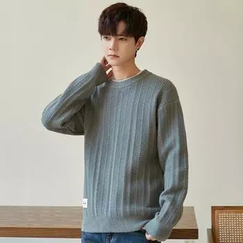 Новая весна, осень и зима новый пуловер корейской версии универсальный свободный свитер премиум-класса с круглым вырезом L армия зеленый