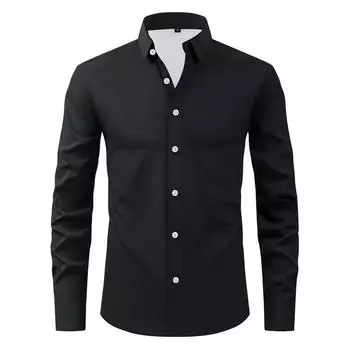 Новая весна осень мужская рубашка с длинным рукавом однотонная мужская рубашка с лацканами деловая повседневная рубашка топы S белый