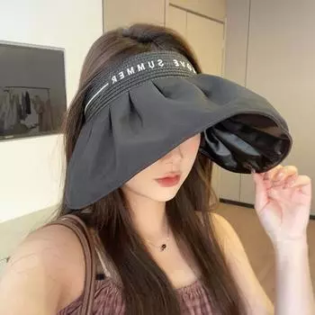 Новая виниловая солнцезащитная шляпа-цилиндр, женская летняя шляпа с мягкой повязкой на голову, защитная от ультрафиолета, пляжная шляпа с большими полями чёрный