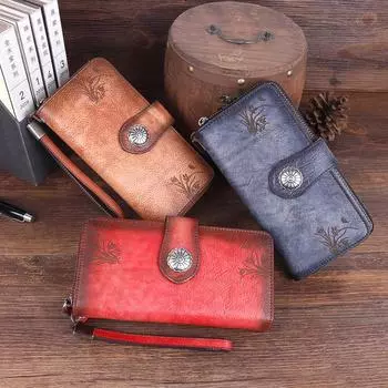 Новая винтажная кожаная сумка-клатч, модная креативная женская сумочка из воловьей кожи с верхним слоем коричневый