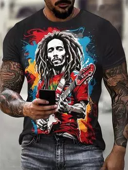 Новая винтажная мужская футболка Rock Boy Graphics 3D Print Fashion Summer с круглым вырезом и коротким рукавом Повседневная уличная одежда Пуловеры Футболки Топы S