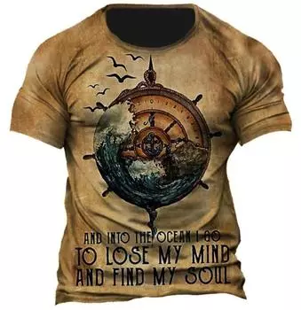Новая винтажная мужская футболка с навигационным компасом и 3d принтом, футболка с короткими рукавами, летняя мужская футболка XS