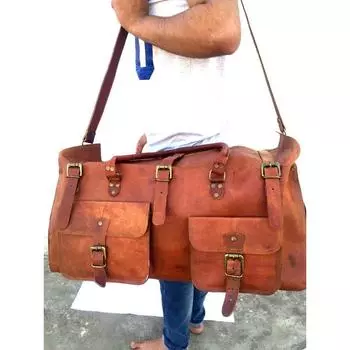 Новая винтажная спортивная сумка из козьей кожи ручной работы, дорожная сумка, спортивная сумка, сумка для ночлега 26 X 9 X 10 in коричневый