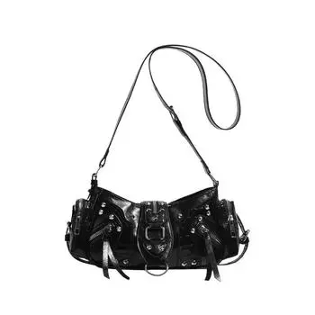 Новая винтажная сумка для байкера в стиле панк-шик из вощеной кожи с уникальным дизайном и многофункциональным креплением через плечо для ежедневных поездок и уличных трендов чёрный