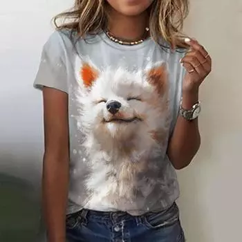 Новая винтажная женская футболка Cartoo с животным принтом размера плюс, женская трендовая одежда, модная рубашка с короткими рукавами, летняя футболка с круглым вырезом S