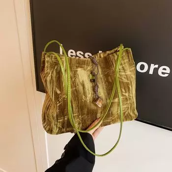 Новая вместительная сумка в китайском стиле в национальном стиле для женщин, осенняя, темпераментная, сумка-ведро через плечо, классная сумка-тоут для поездок на работу коричневый