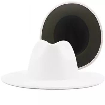 Новая внешняя белая внутренняя армейская зеленая шерстяная фетровая джазовая шляпа Федора с тонкой пряжкой ремня для мужчин и женщин, панама-трилби с широкими полями, 56-58 см 56-58CM