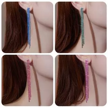 Новая волна ювелирных изделий Длинные серьги-кисточки со стразами Персонализированные модные длинные блестящие свадебные серьги pair