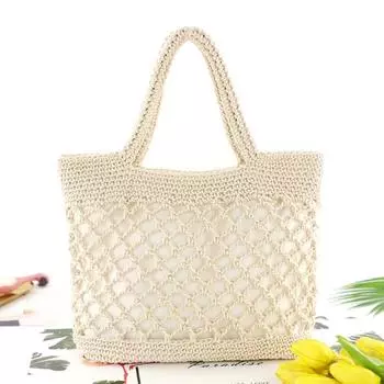 Новая вязаная крючком пляжная сумка для девочек, летняя соломенная веревка, выдалбливаемая сумка-тоут ручной работы 30*10*25cm бежевый