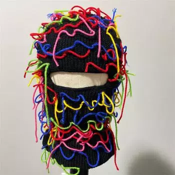 Новая вязаная крючком полосатая шапка с кошачьими ушками, модная и персонализированная шапка-пуловер для взрослых Adult 57-59cm