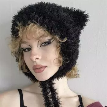 Новая вязаная крючком шапка-медведь ручной работы, детская шапка-пуловер с ушками медведя Adult 57-59cm