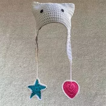 Новая вязаная крючком забавная балаклава с рожками и ушками кролика Adult 57-59cm