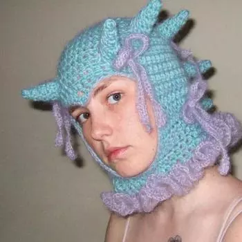 Новая вязаная крючком забавная шапка с крестообразным рогом, персонализированная балаклава