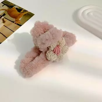 Новая вязаная плюшевая заколка для волос в виде цветка для женщин, корейская милая заколка для волос, заколка-краб для хвостика, модные аксессуары для волос для девочек