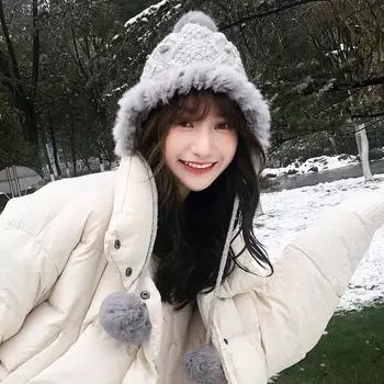 Новая вязаная русская шапка с кроличьим мехом, теплая зимняя шапка-бомбер с ушанками, женская шапка-авиатор, лыжная шапка, зимняя меховая шапка 56-58cm бежевый