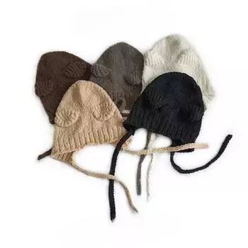 Новая вязаная шапка для взрослых, модная тенденция, плюшевая шапка, женская индивидуальная милая шерстяная шапка с ушками бежевый