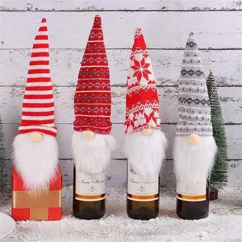 Новая вязаная шапка Санта-Клауса, чехол для бутылки вина, кукла без лица, аксессуары для бутылки вина, настольные рождественские украшения, принадлежности