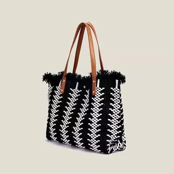 Новая вязаная женская сумка-тоут, сумка для поездок на работу, большая вместимость, повседневная вязаная сумка на одно плечо с кисточками из кокоса для женщин