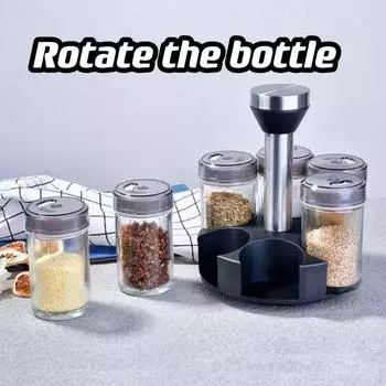 Новая вращающаяся полка, бутылка для приправы, кухонная комбинация из шести стеклянных бутылок для хранения приправ