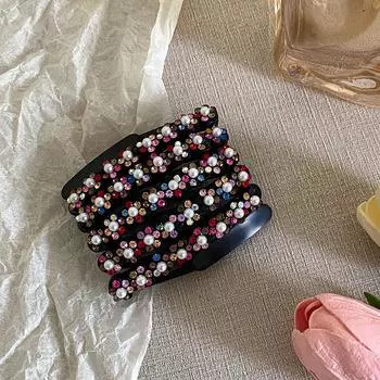 Новая выдвижная складная повязка для волос с цветком и цирконием для женщин, портативная компрессионная повязка для волос, противоскользящая, аксессуары для отпуска