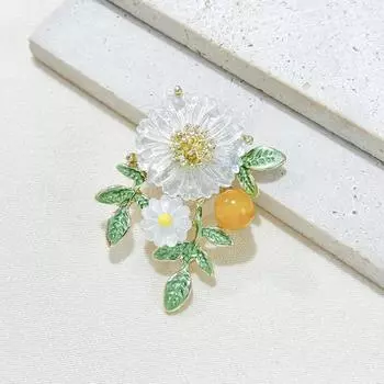 Новая высококачественная брошь в виде цветка маргаритки, розовая и белая, зеленая, листовая, маргаритка, хризантема, булавка для женственного костюма, корсаж