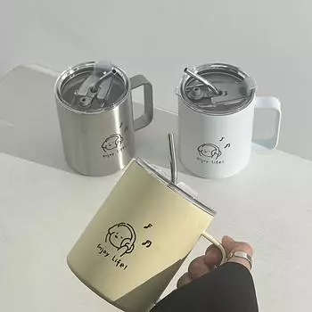 Новая высококачественная двухслойная чашка из нержавеющей стали с музыкальным оформлением для собак, офисная соломенная кружка, студенческая женская кружка для воды, домашняя термокружка 350ml