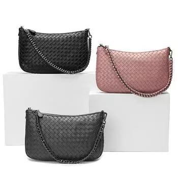 Новая высококачественная кожаная сумка через плечо женская сумка из овчины с плетеной цепочкой женская ручная сумка через плечо 29x5x20cm чёрный