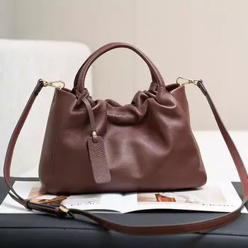 Новая высококачественная кожаная сумка с верхним слоем из коровьей кожи для женщин, плиссированная сумка-облако, женская сумка через плечо для поездок на работу 30x14x21 лаванды фиолетового