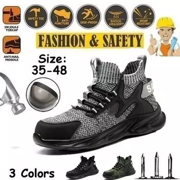 Новая высококачественная рабочая защитная обувь, кроссовки, ультралегкие мужские дышащие ботинки с мягкой подошвой, небьющиеся, со стальным носком, мужские рабочие ботинки 48 чёрный