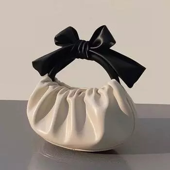 Новая высококачественная текстура, французская нишевая мода, сумка через плечо со складками и бантом белый