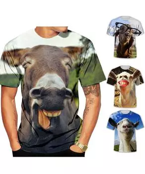 Новая забавная футболка с 3D принтом животного и козой, забавная футболка с полным принтом
